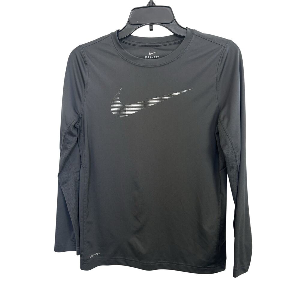 Nike Dri-Fit Dark Gray Long Sleeve Top Size Large Running Gorpcore Swoosh